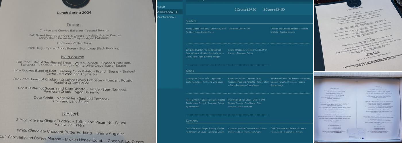 Collinsons Restaurant Menu