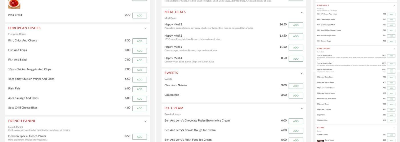 Deewon Takeaway Menu