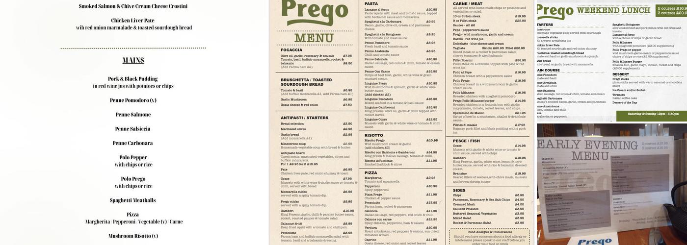 Prego Restaurant Carluke Menu