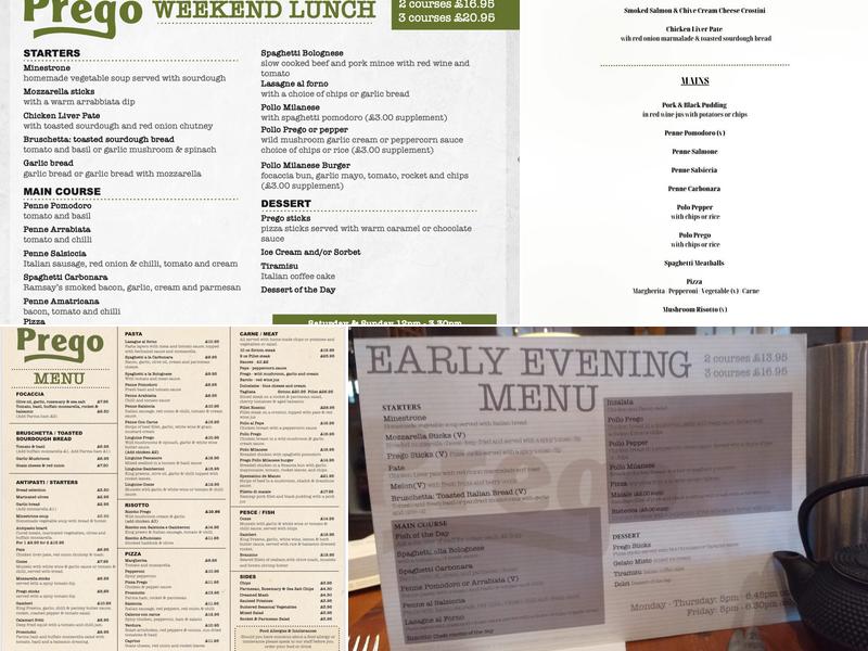 Prego Restaurant Carluke Menu