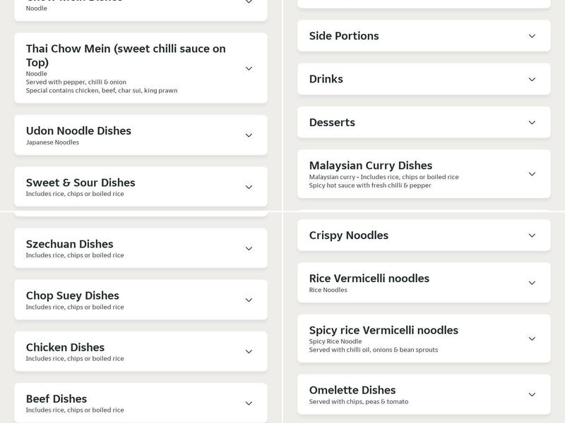 Starry Sky Takeaway Menu