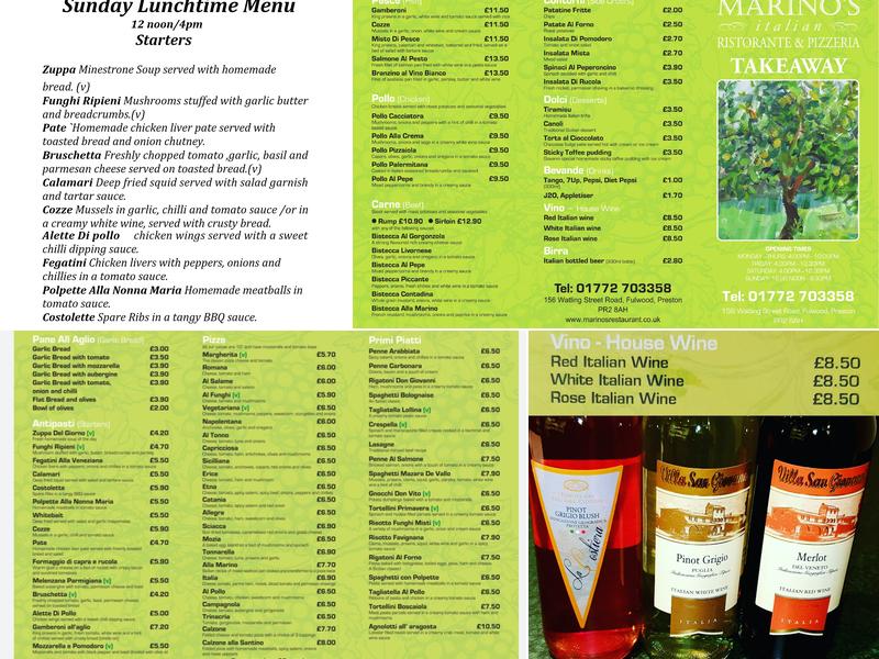 Marino's Italian Ristaurante & Pizzeria Menu