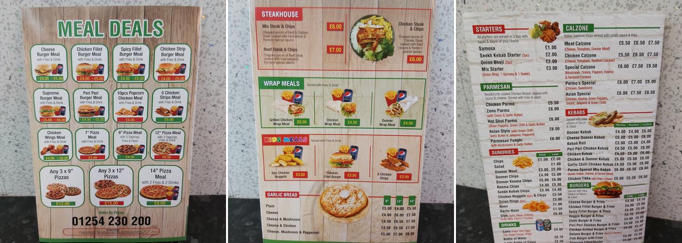 Parmo's Menu