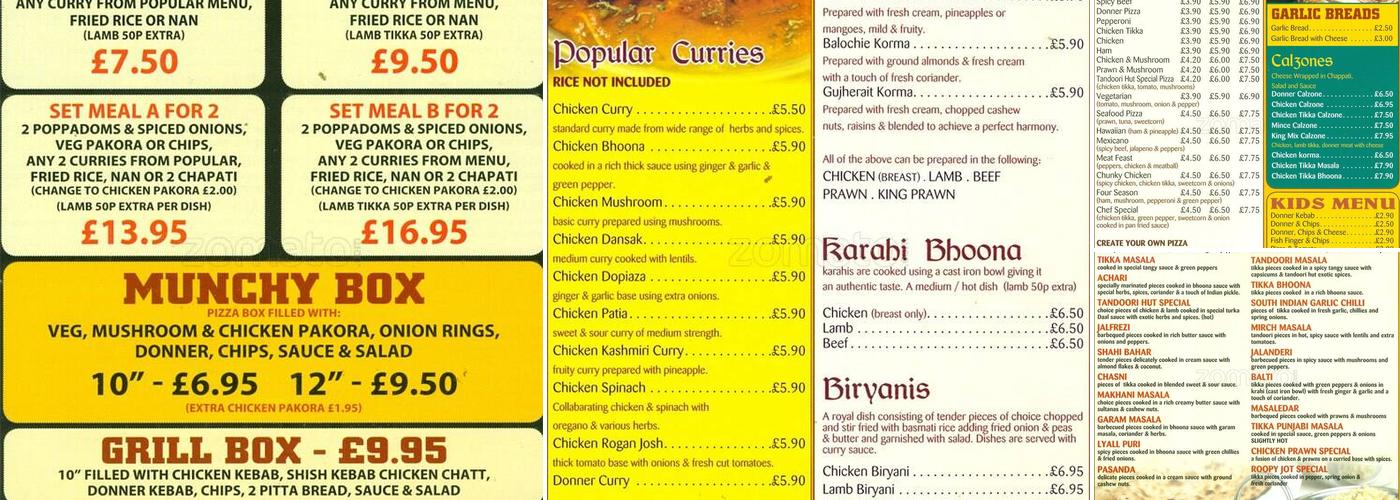 Tandoori Hut Menu