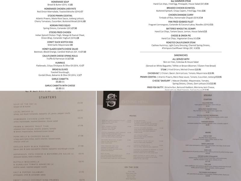 Stocks Tavern Menu