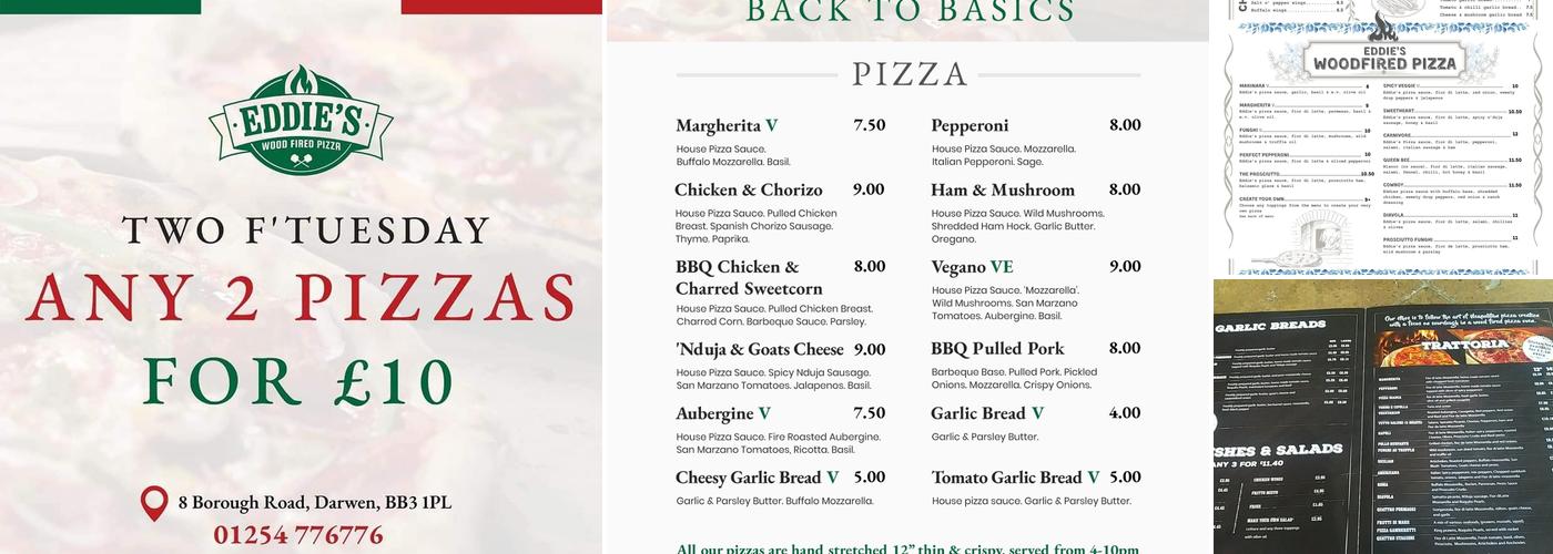 Eddies Wood fired Pizza Menu