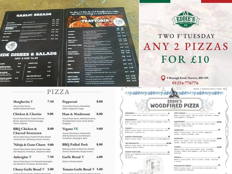 Eddies Wood fired Pizza Menu