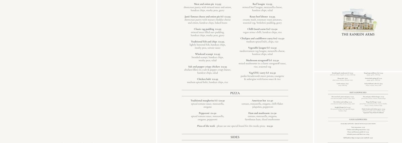 The Ranken Arms Menu