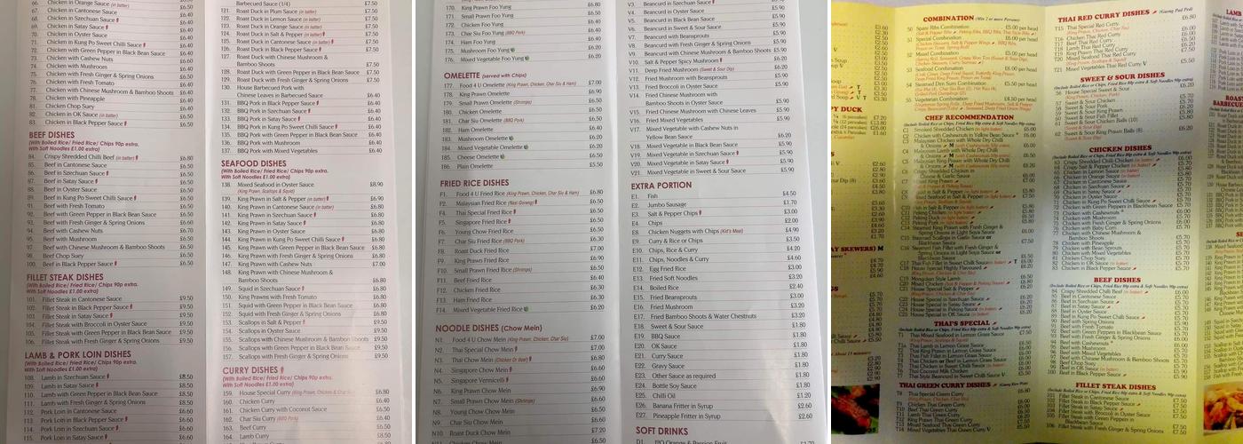 Food 4U Chinese Takeaway Menu