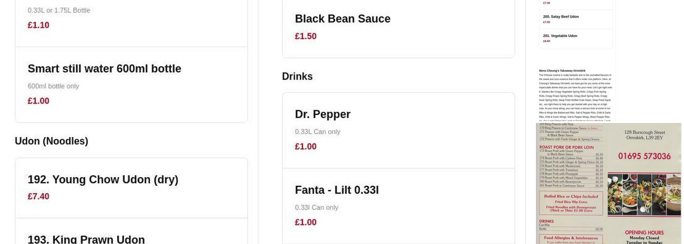 CHEUNG CHINESE TAKEAWAY Menu