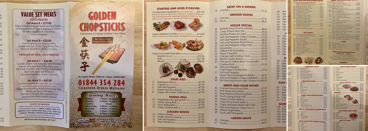 Golden Chopsticks Menu