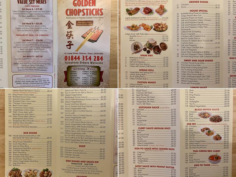 Golden Chopsticks Menu