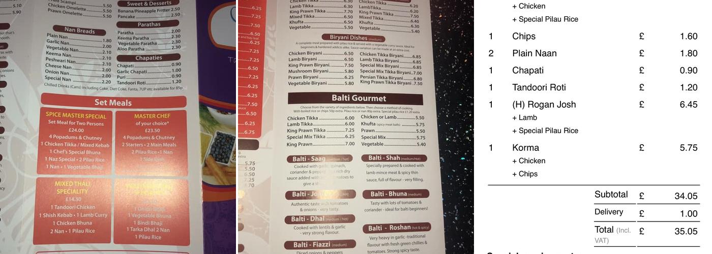 Spice Master Menu