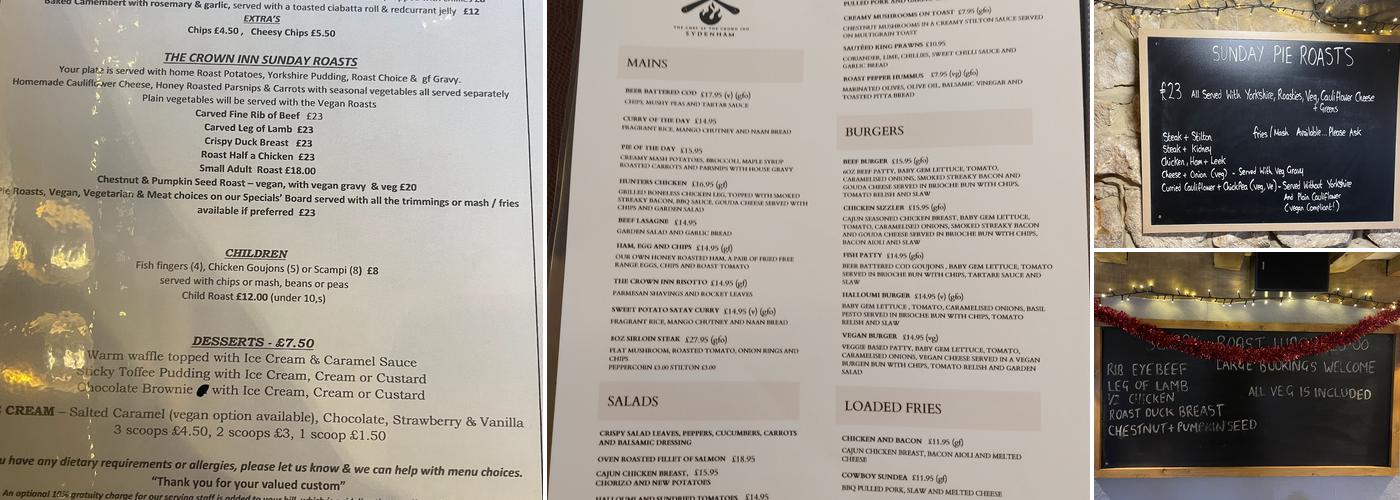 The Crown Inn Menu