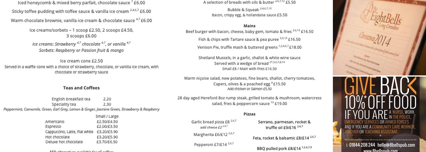 The Eight Bells Menu