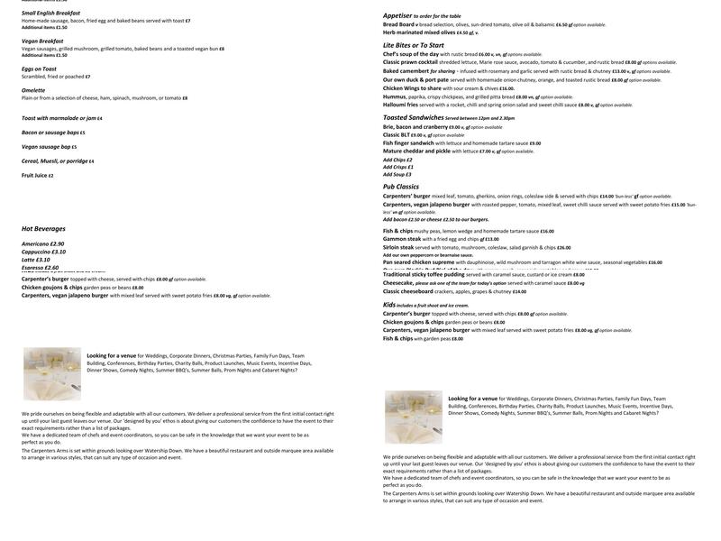 The Carpenters Arms Menu