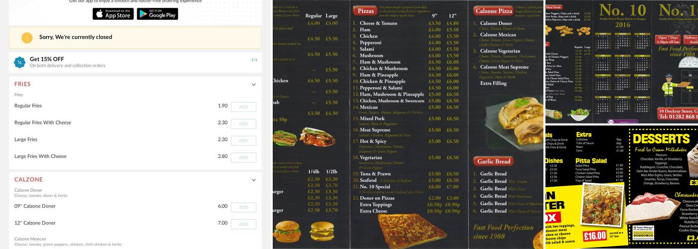 No 10 Kebab & Pizza Menu