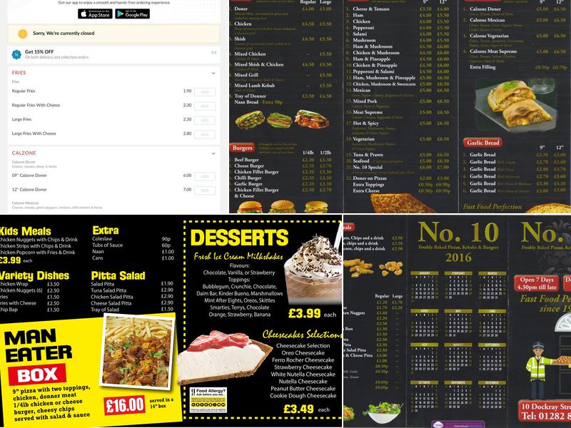No 10 Kebab & Pizza Menu
