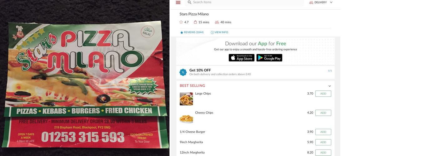 Stars Pizza Milano Menu