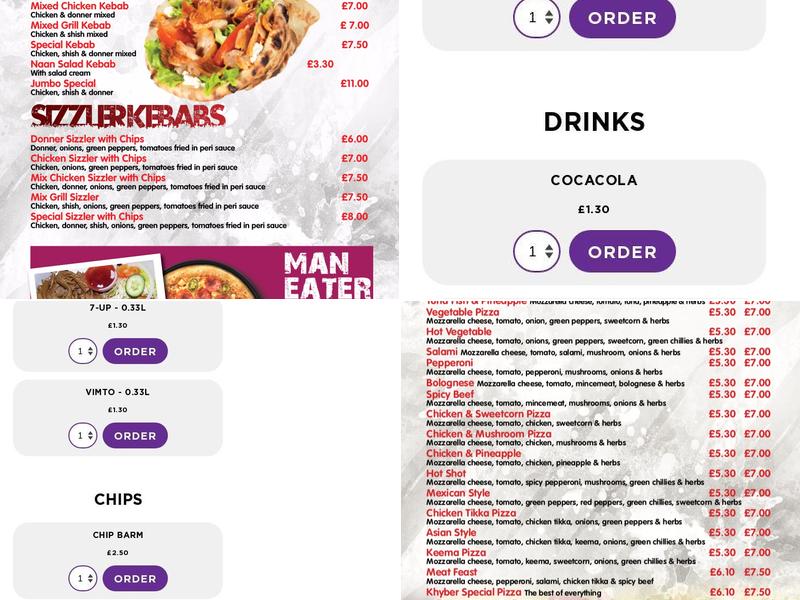 khyber takeaway Menu