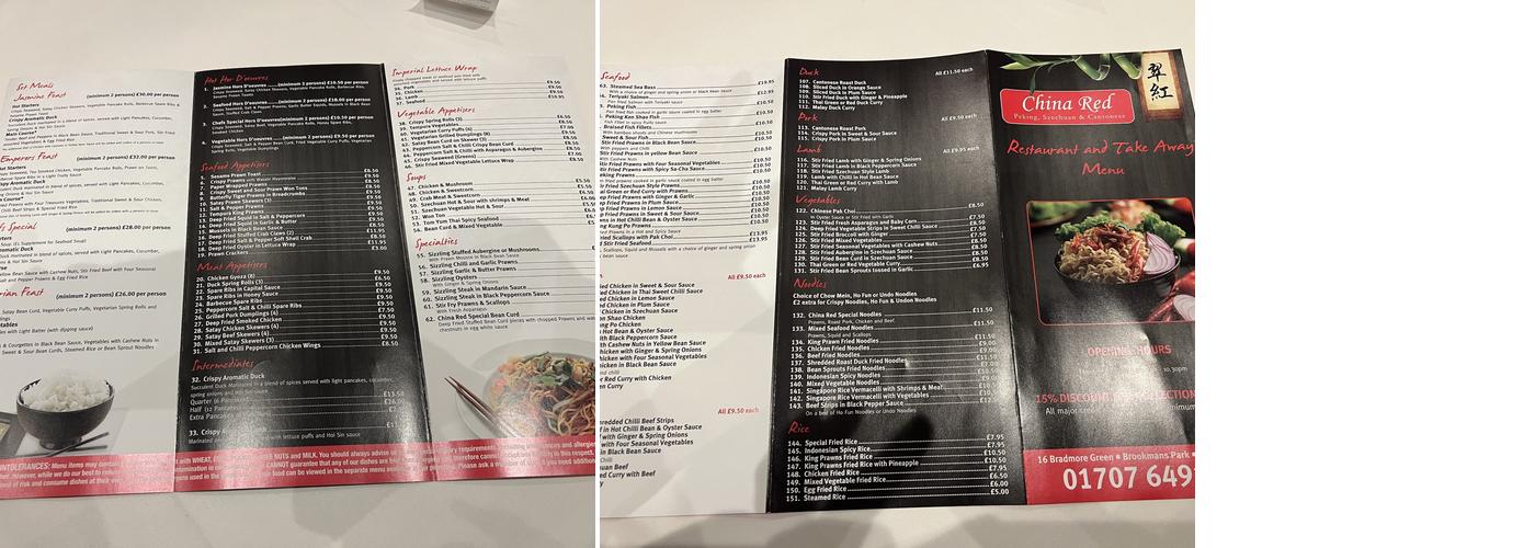 China Red Menu