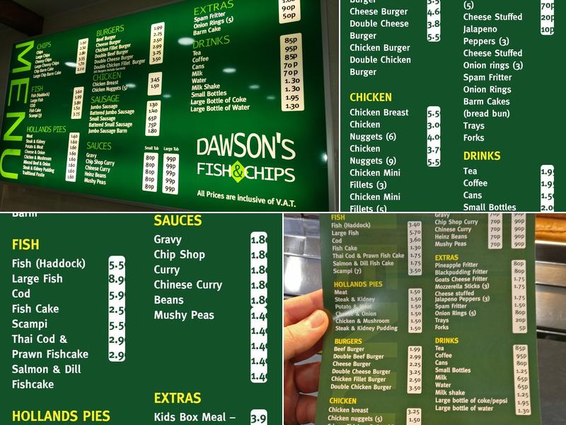Dawson's Fish & Chips Menu