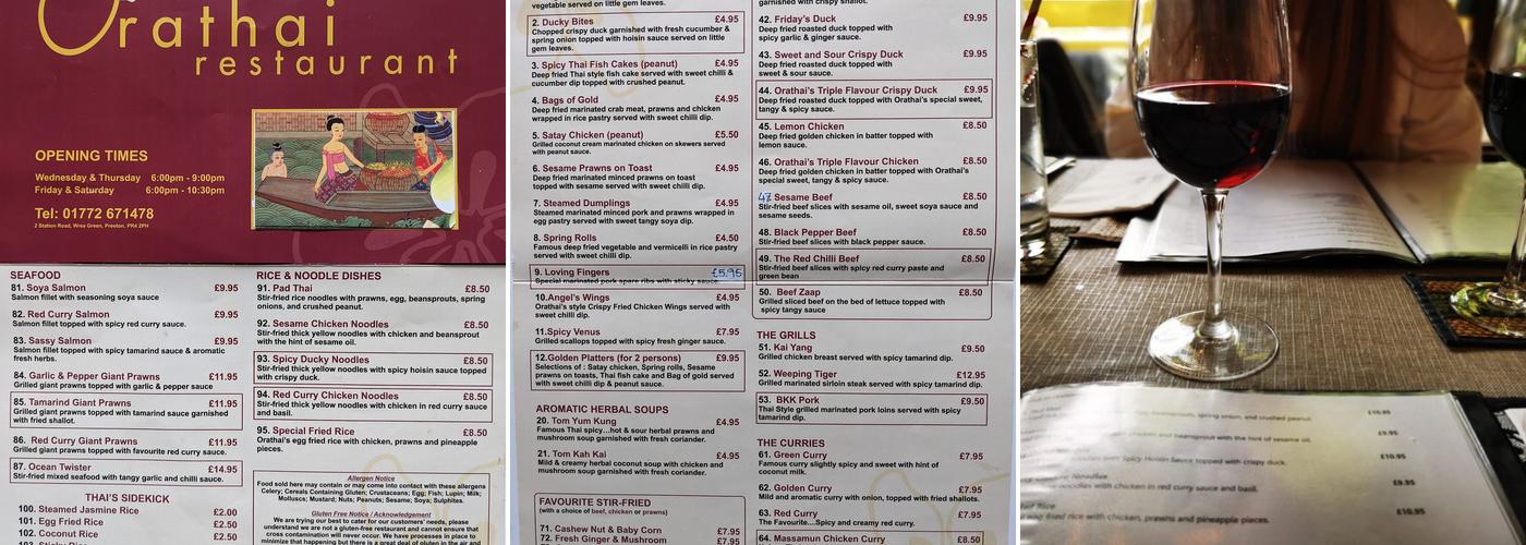 Orathai Restaurant Menu