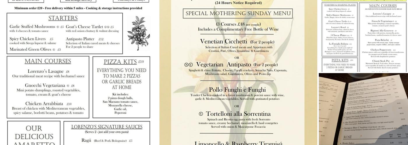 Lorenzos Restaurant Menu