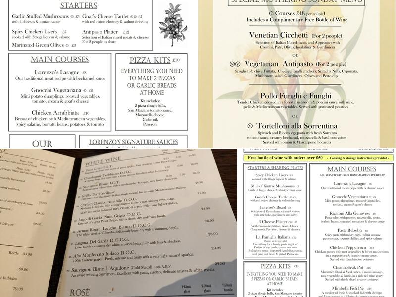 Lorenzos Restaurant Menu