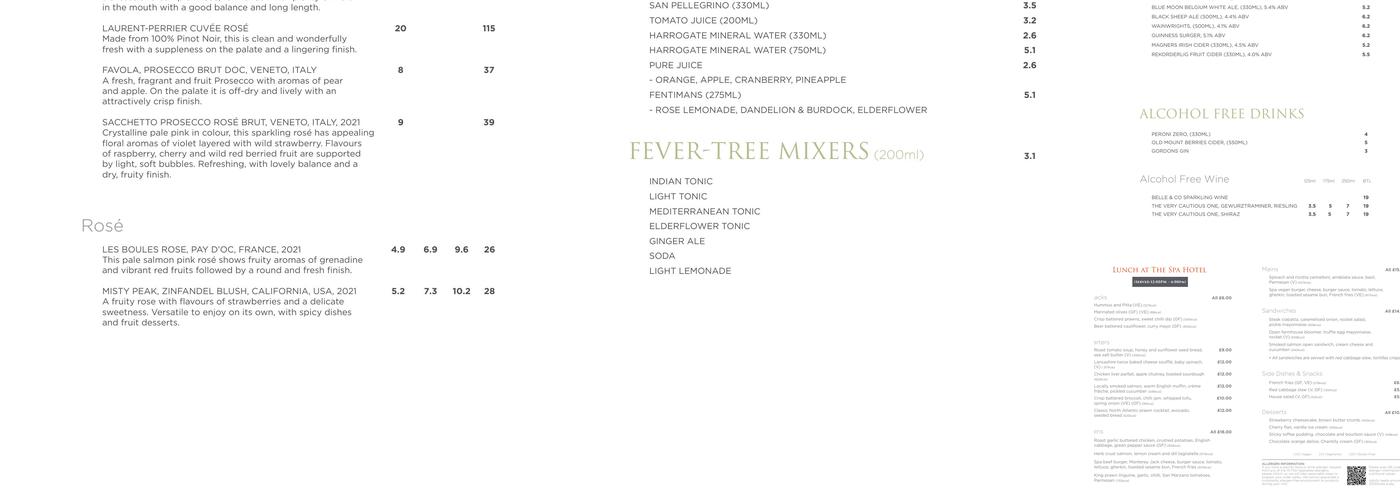 The Spa Hotel at Ribby Hall Village Menu