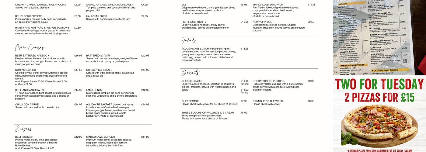 The Miller Arms Menu