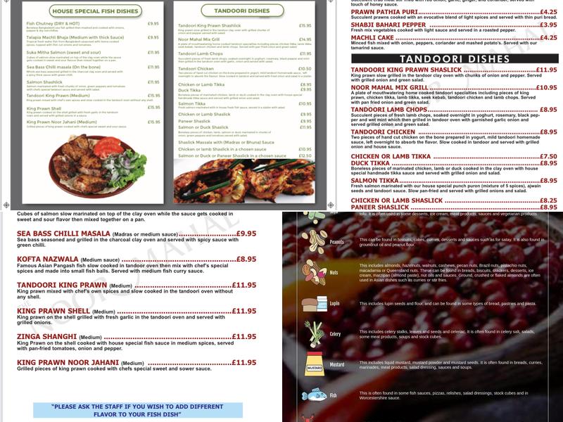 The Noor Mahal Restaurant Menu