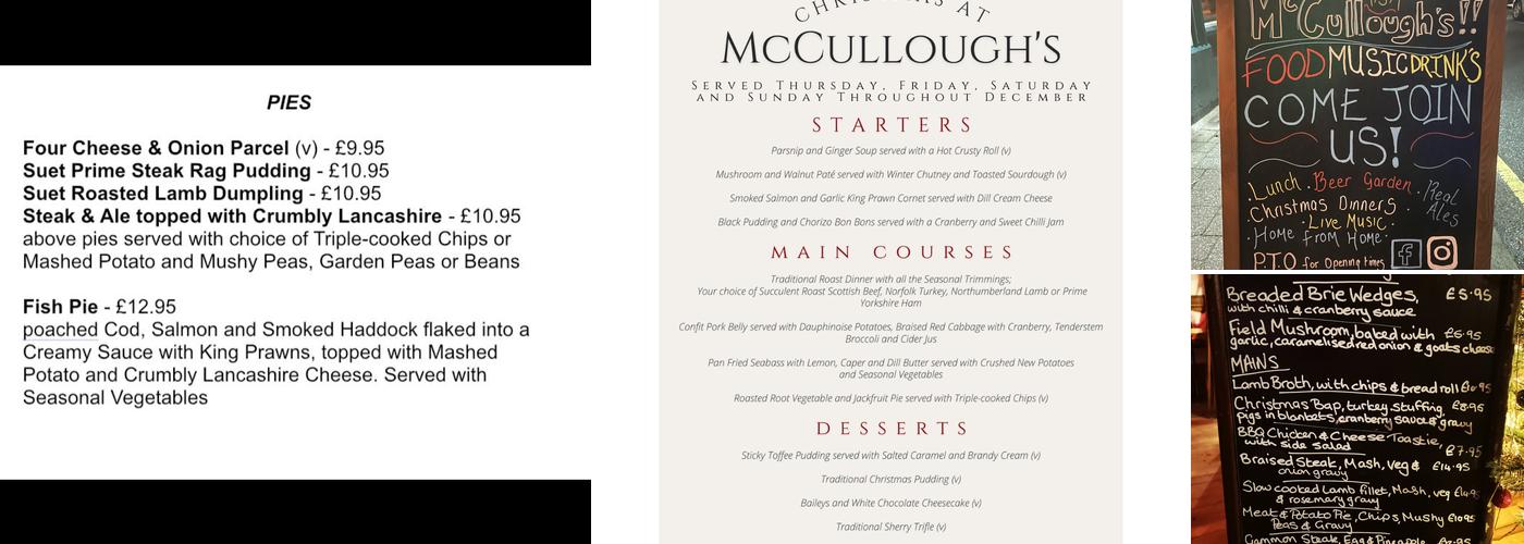 Mcculloughs Irish bar Menu