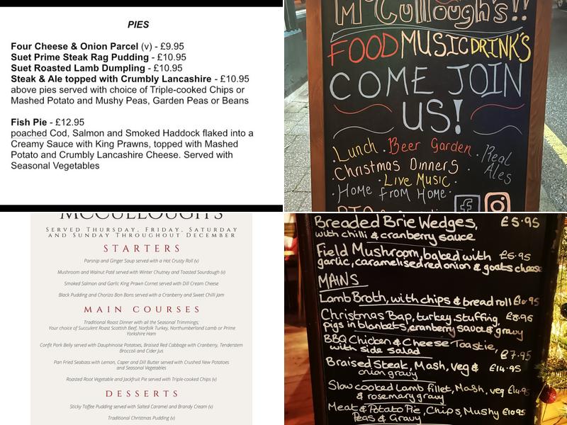 Mcculloughs Irish bar Menu