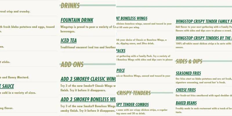 Wingstop Menu