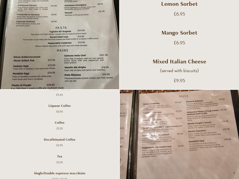 OGGI Italian Restaurant Menu
