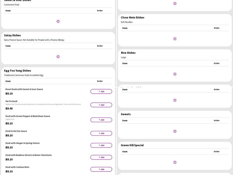 Green Hill Chinese Menu