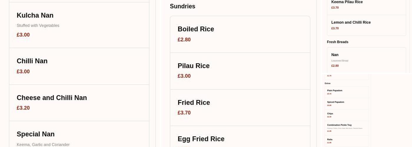 Bombay Bistro Restaurant Menu