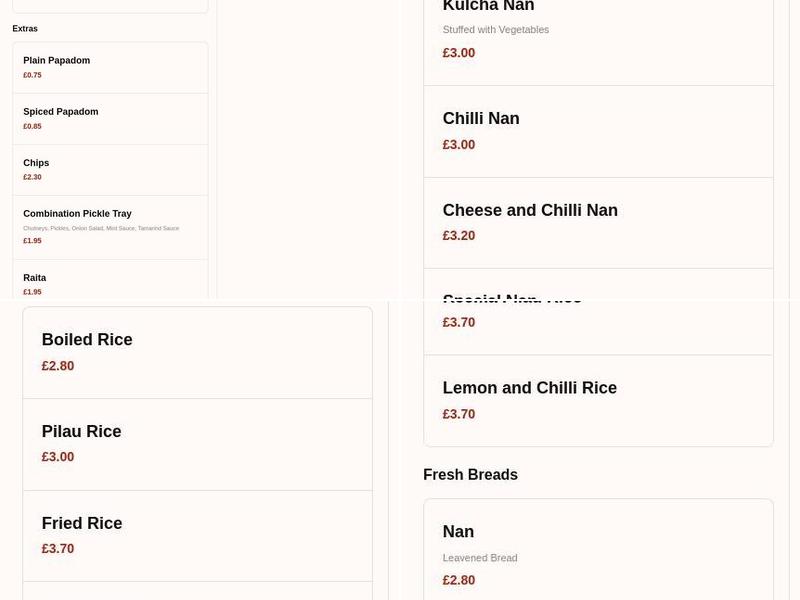 Bombay Bistro Restaurant Menu