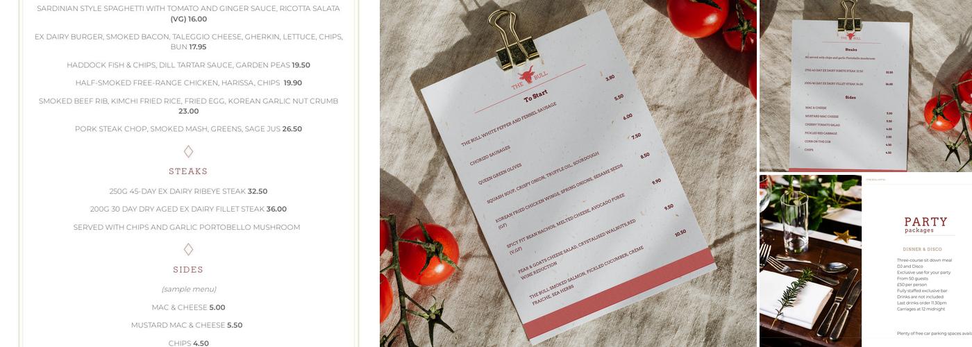 The Bull Hotel in Wrotham, Sevenoaks Menu