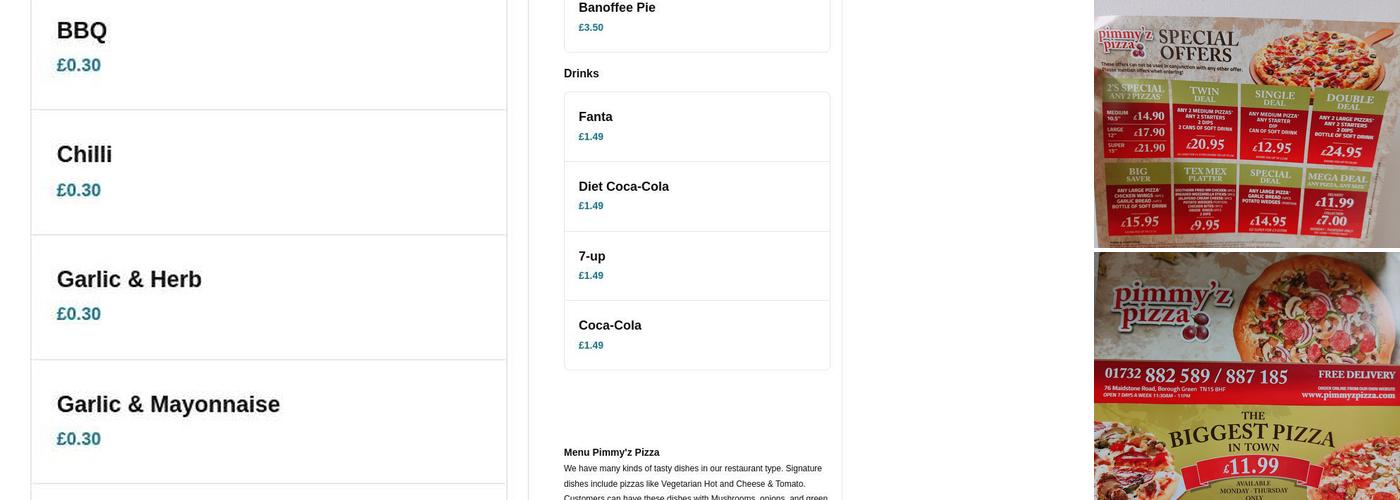 Pimmyz Pizza Menu