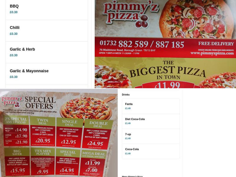 Pimmyz Pizza Menu