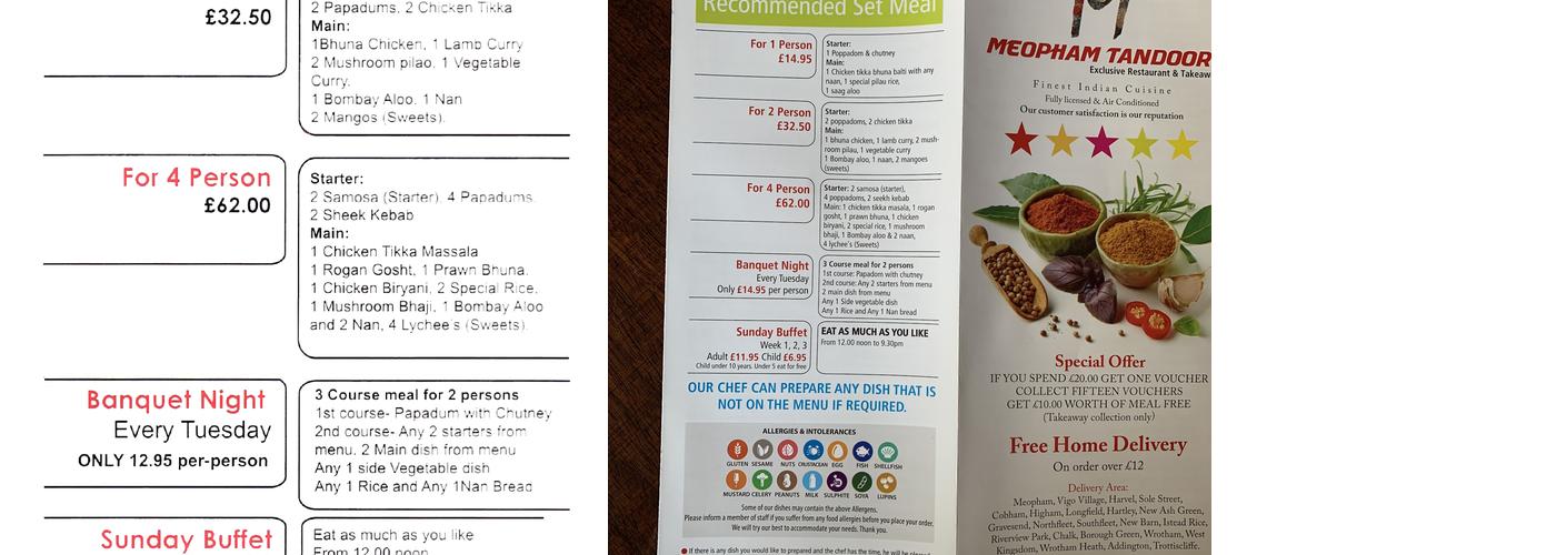 Meopham Tandoori Menu