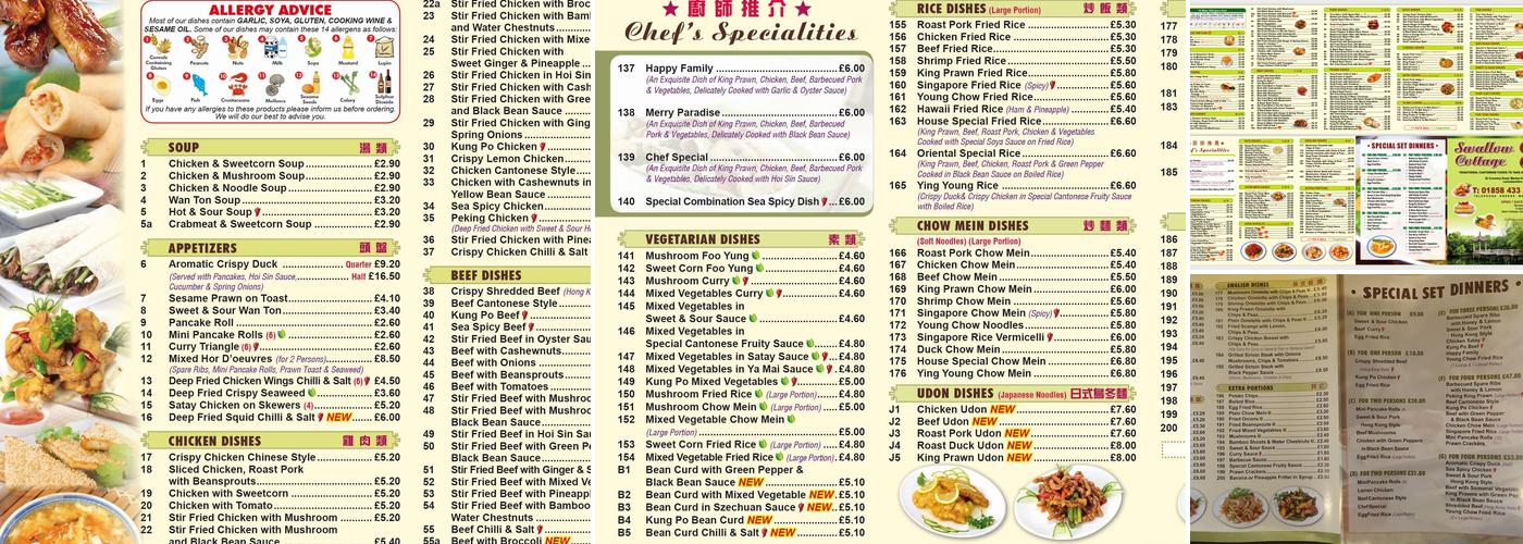 Swallow Cottage Menu
