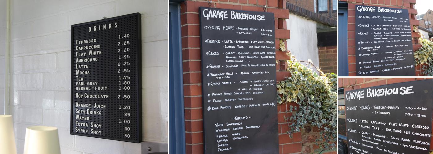 The Garage Bakehouse Menu