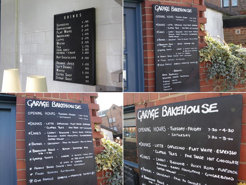 The Garage Bakehouse Menu