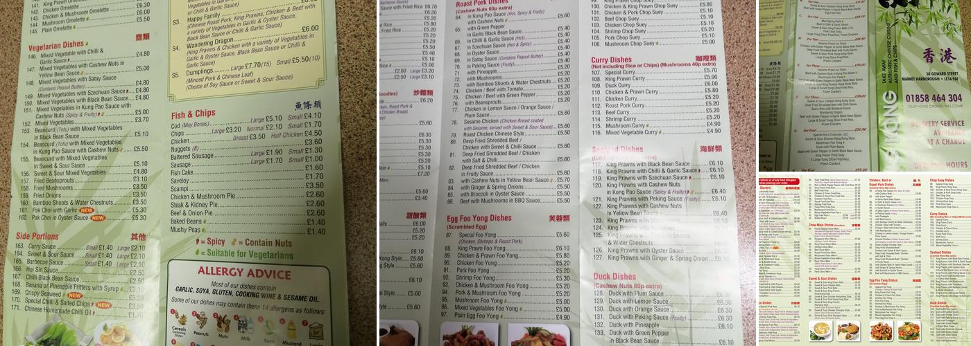 Hong Kong Chinese Takeaway with Fish&Chips Menu