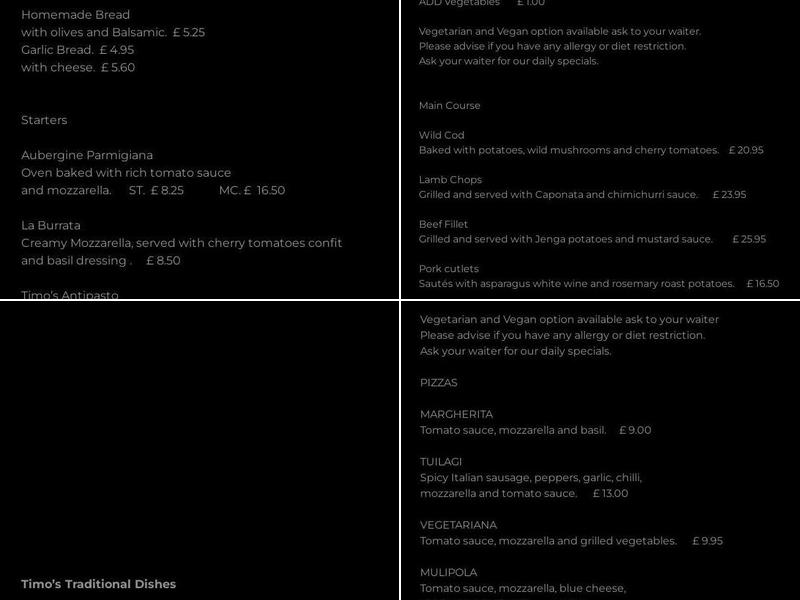 Timo - Wine Bar Restaurant Menu