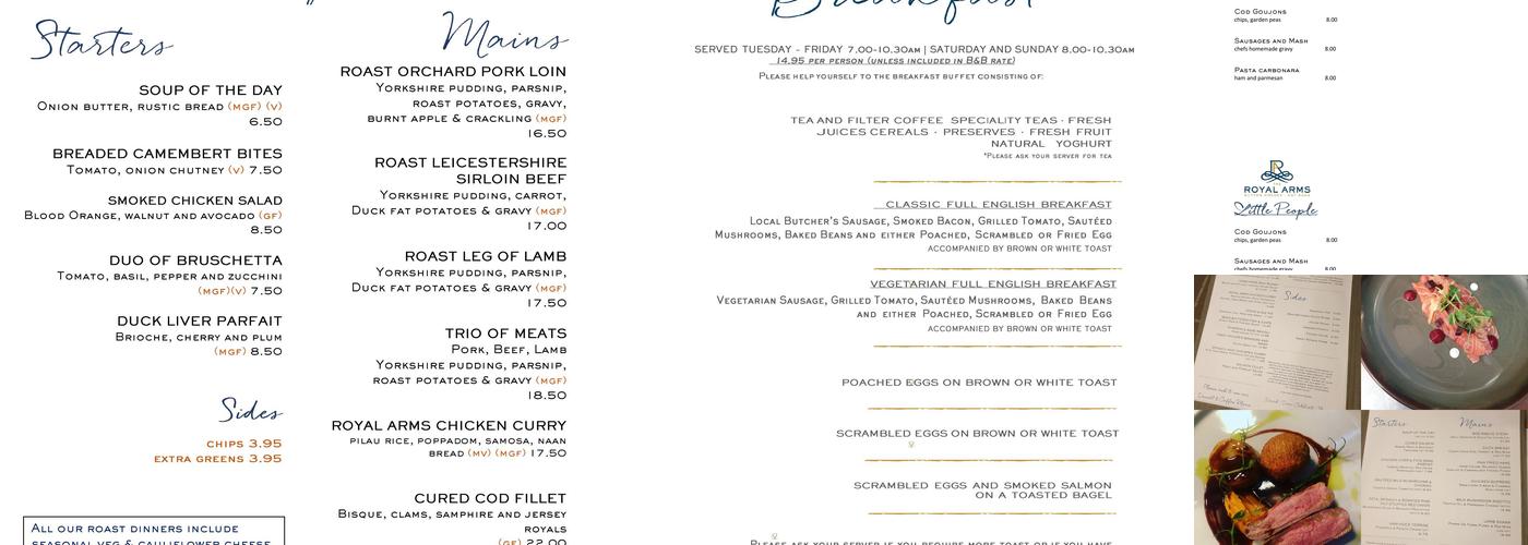 The Royal Arms Hotel Menu