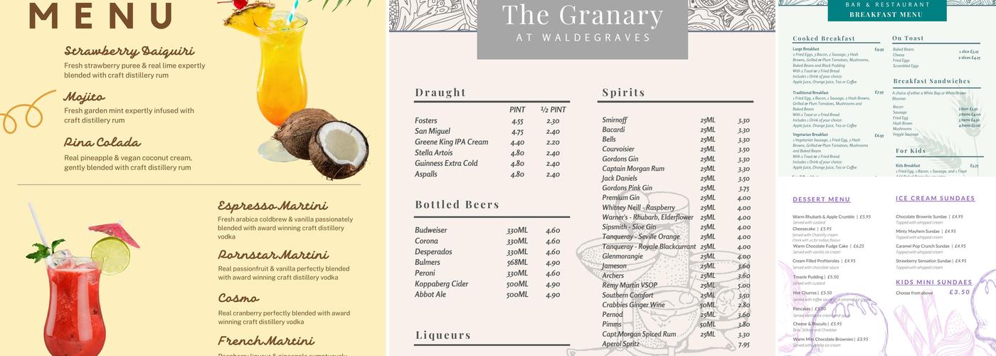 Waldegraves Holiday Park Menu